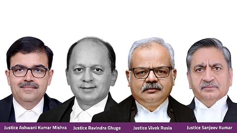 (L to R) Justices Ashwani Kumar Mishra, Ravindra Ghuge, Vivek Rusia and Sanjeev Kumar