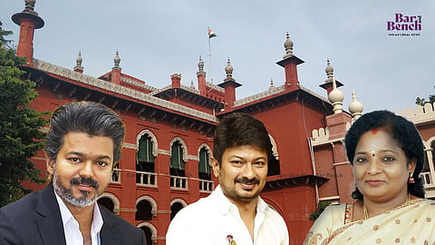 TN CM Vijay, Udhayanidhi Stalin and Tamilisai Soundarrajan with Madras HC