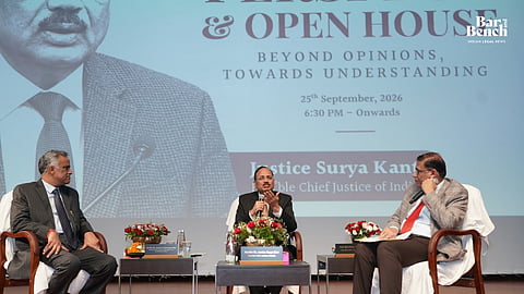 Jusitce V Kameswar Rao, CJI Surya Kant and CNLU VC Prof Faizan Mustafa
