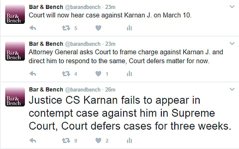 Tweet Deck – February 13, 2017 #JusticeKarnan & Ors: Live from the Supreme Court