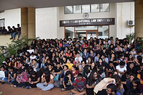 Week-long agitation continues at HNLU as students protest arbitrary rules, sexual harassment