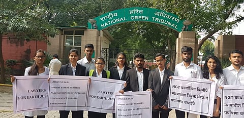 Law Students from Maharashtra stage protest outside NGT Delhi against burgeoning vacancies