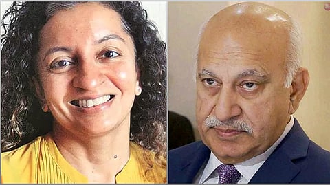 Priya Ramani (L) and MJ Akbar (R)