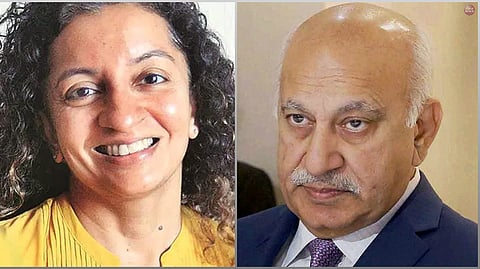Priya Ramani (L) and MJ Akbar (R)