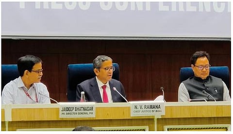 CJI NV Ramana and Union Law Minister Kiren Rijiju
