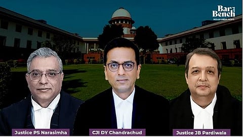 CJI Chandrachud, Justices PS Narasimha and JB Pardiwala and SC
