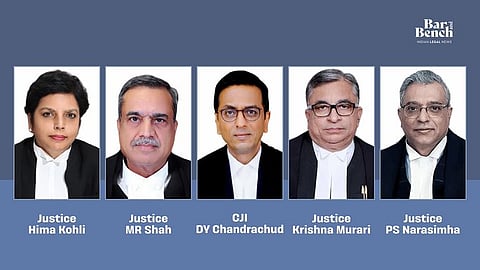 Justices Hima Kohli, MR Shah, CJI DY Chandrachud, Krishna Murari and PS Narasimha