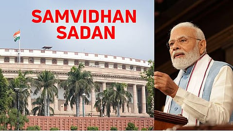 old Parliament and PM Narendra Modi, Samvidhan Sadan
