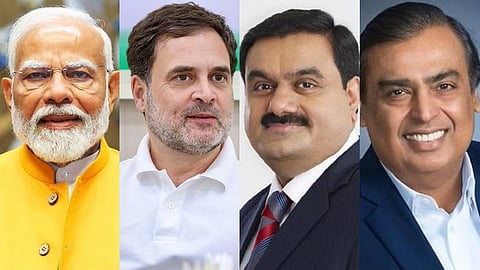 Narendra Modi, Rahul Gandhi, Gautam Adani, and Mukesh Ambani