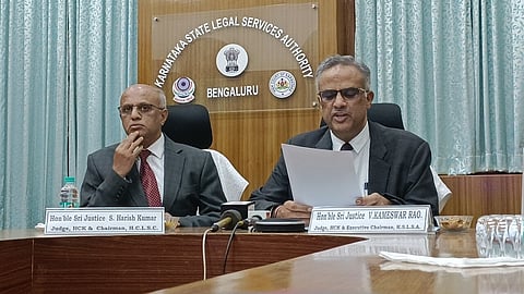 KSLSA Executive Chairman Justice V Kameshwara Rao and HCLSA Chairman Justice Sreenivas Harish Kumar