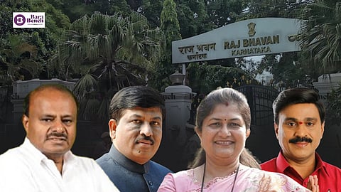 H D Kumaraswamy, Murugesh Nirani, Shashikala Jolle, Janardhan Reddy and Karnataka Raj Bhavan