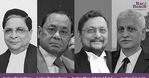 [L-R] Justice Dipak Misra, Justice Ranjan Gogoi, Justice Sharad Arvind Bobde and Justice UU Lalit
