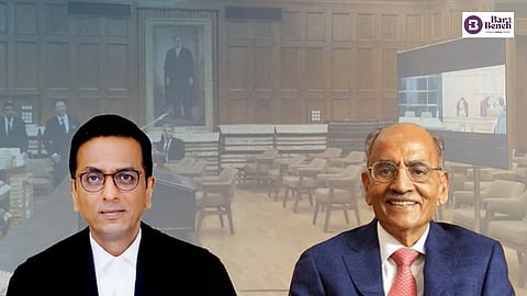 CJI DY Chandrachud (L), Vardhman Group Chairman SP Oswal (R)