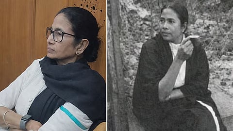 (Left) Mamata  in SC for SIR case; (Right) Mamata in early 90's outside a West Bengal district court