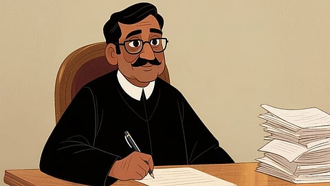 Judge with case files
