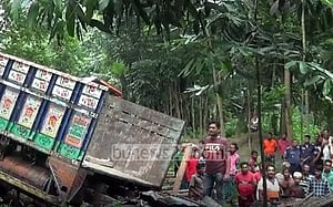 চাকা ফেটে গাছে ট্রাকের ধাক্কা, চালক নিহত