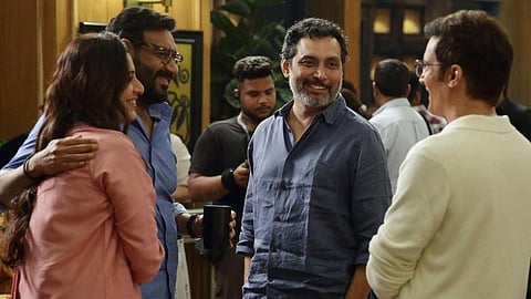 Neeraj Pandey (centre) on the sets of the film along with Ajay Devgn, Tabu and Jimmy Sheirgill