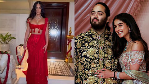Kim at the wedding (Left) and Anant and Radhika (Right)