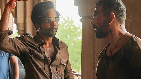 Abhishek Banerjee and John Abraham on the sets of Vedaa