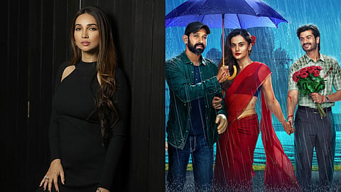 Kanika Dhillon and the poster of Phir Aayi Hasseen Dillruba