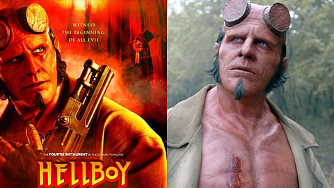 The new poster (L) and a still from the film