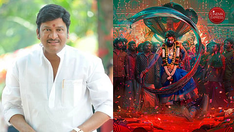 Rajendra Prasd (L) and Allu Arjun's Pushpa 2 poster (R)
