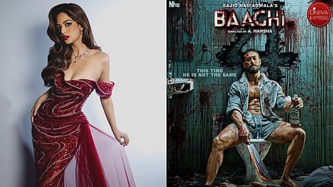 Harnaaz Kaur Sandhu (left) and a poster from Baaghi 4
