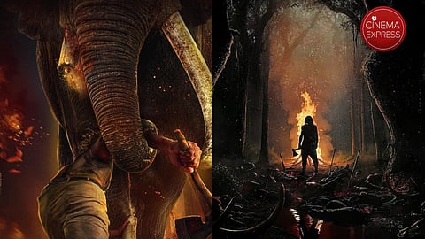 Antony Varghese holds an elephant in deadlock in Kattalan poster