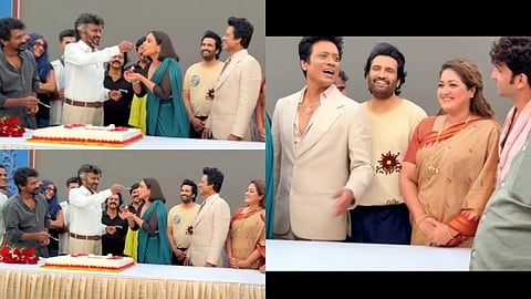 Watch: Rajinikanth feeds cake to Vidya Balan on Jailer 2 sets; Santhanam seen with cast and crew