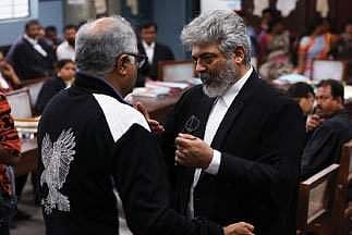 Ajith Kumar with the producer Boney Kapoor on the film's court sets.