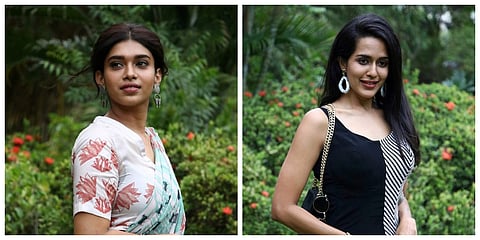 Dushara and Pradaini Surva clicked at the press meet of the upcoming thriller Bodhai Yeri Budhi Maari
