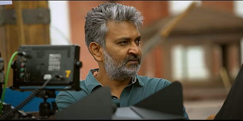 SS Rajamouli on the sets of RRR