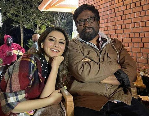 Hansika and M Rajesh from the sets