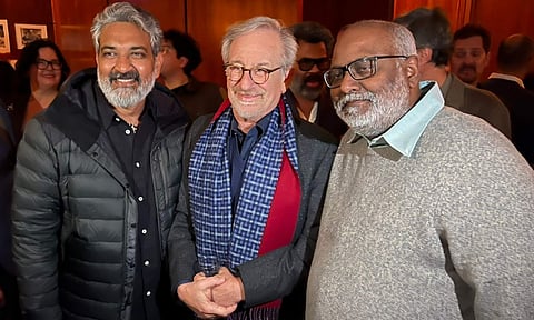 SS Rajamouli and MM Keeravani with Steven Spielberg
