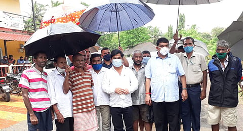 Deputy Chief Minister Babu Kavalekar inspecting the flood-hit area with Locals, Goa. on Saturday, 24 July, 2021. (Goa)