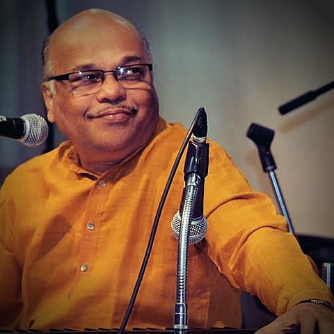 Musicion Ashok Patki playing Harmonium at Studio, (Music Workshop) 