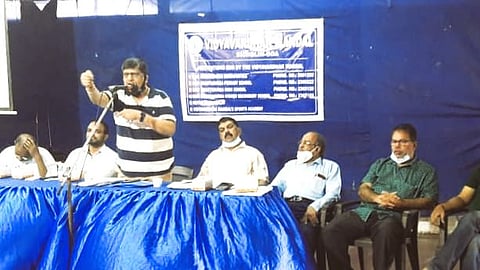 Goa: Vidyavardhak Mandal member 
in meeting, In Bicholim, Goa. On Monday, 26 July, 2021.