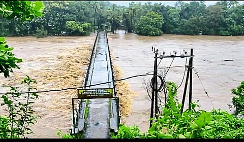 Valpoi : The water of Mhadai was flowing by touching the bridge of Kudshe village Sattari Goa.