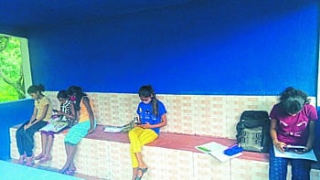 Goa students study in the forest and bus stops