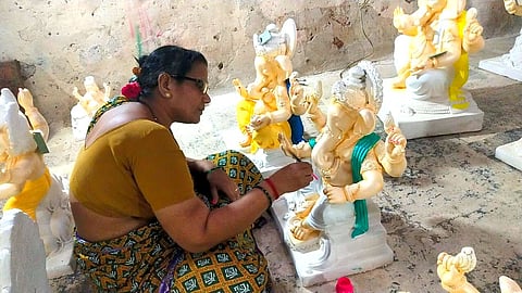 Pernem Corporator Palayekar Painting Ganesh idols at Pernem  Goa