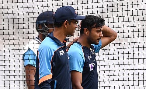 Indian Cricketer Mayank Agrwal with  Physiotherapist Nitin Patel during net practice in England (India Vs England) 