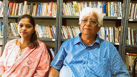 Former Union Minister Ramakant Khalap with Collage Administrative Dr. Pratiksha Khalap, in Mandrem Collage Goa. On Monday, 02 Aug, 2021. 