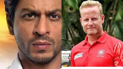 Shah Rukh Khan (L) played a character named Kabir Khan in movie Chak De India. Sjoerd Marijne (R), coach of Indian women hockey team
