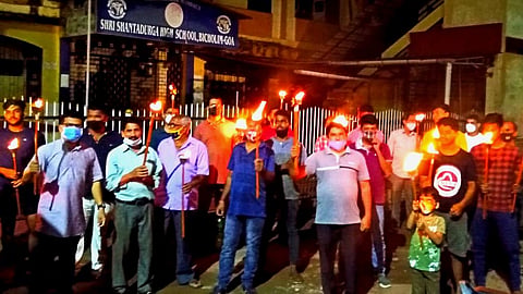 Citizens gathered in Bicholim on the occasion of 'Akhand Bharat Din' on 14 August 2021. (Goa)