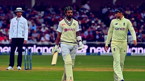 Ind Vs Eng, 2nd Day Test match, 05 Aug, 2021. On KL Rahul, Joe Route &Umpire on the field
