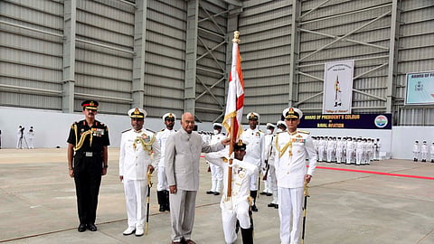 President Ram Nath Kovind presented President’s Colour to Indian Naval Aviation at INS Hansa