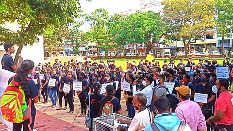 Goa: Students and Parents at Azad Maidan Panaji 
