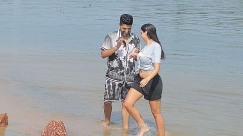 Punjabi singer Guru Randhawa and Nora Fatehi on Goa beach