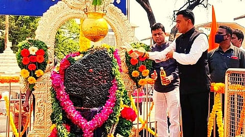 Pramod Sawant while visiting Lord Shani Deva