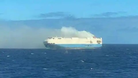 ship catches fire